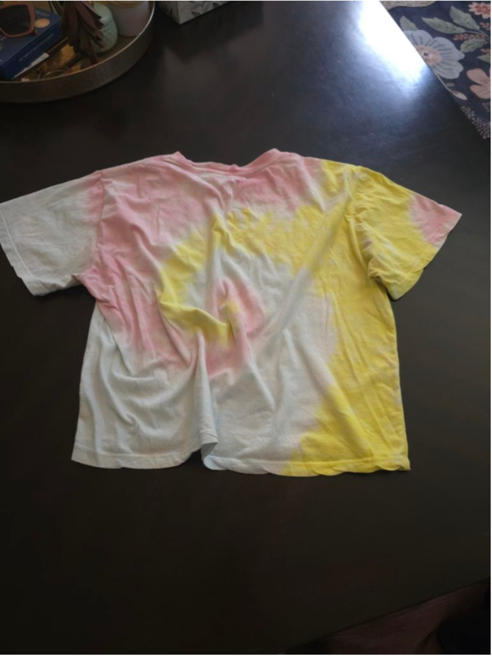 Retro Polaroid Tie-Dye Short Sleeve Crop Waist Tee M White Yellow Pink Summer - Picture 7 of 7